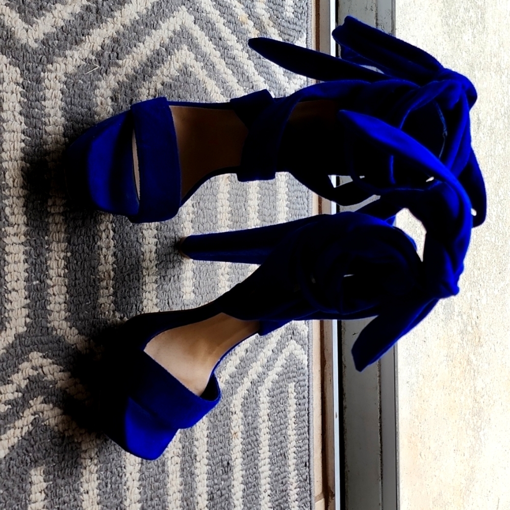 Platform Royal Blue sandles. 4.5" heels. Worn once for church.
